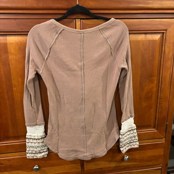 Free People Tan Knit Cuff Henley - Picture 2 of 3